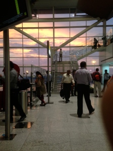 Sunset in New Delhi Airport where I met scores of interesting people